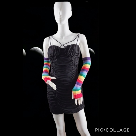 Elbow length fingerless rainbow gloves - Picture 4 of 11